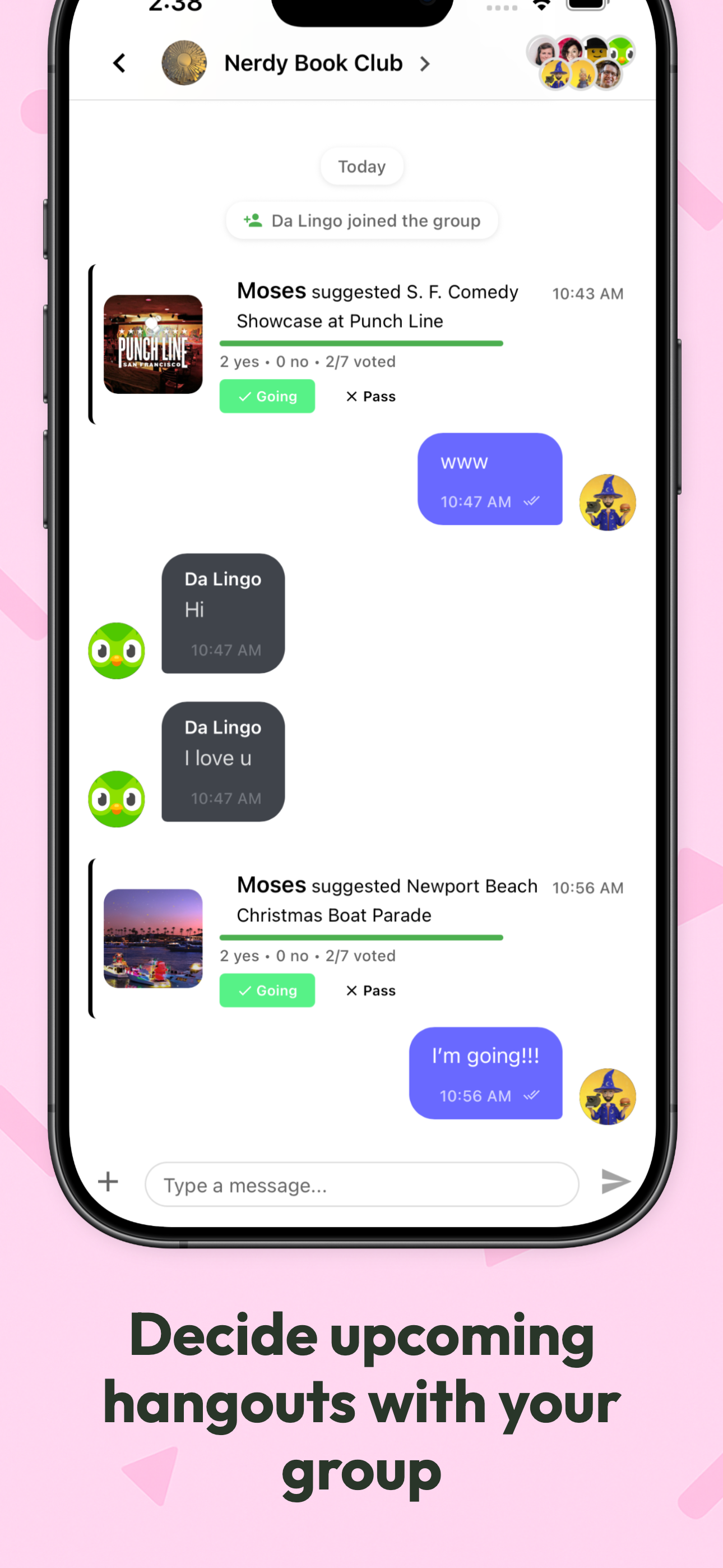 Decide upcoming hangouts