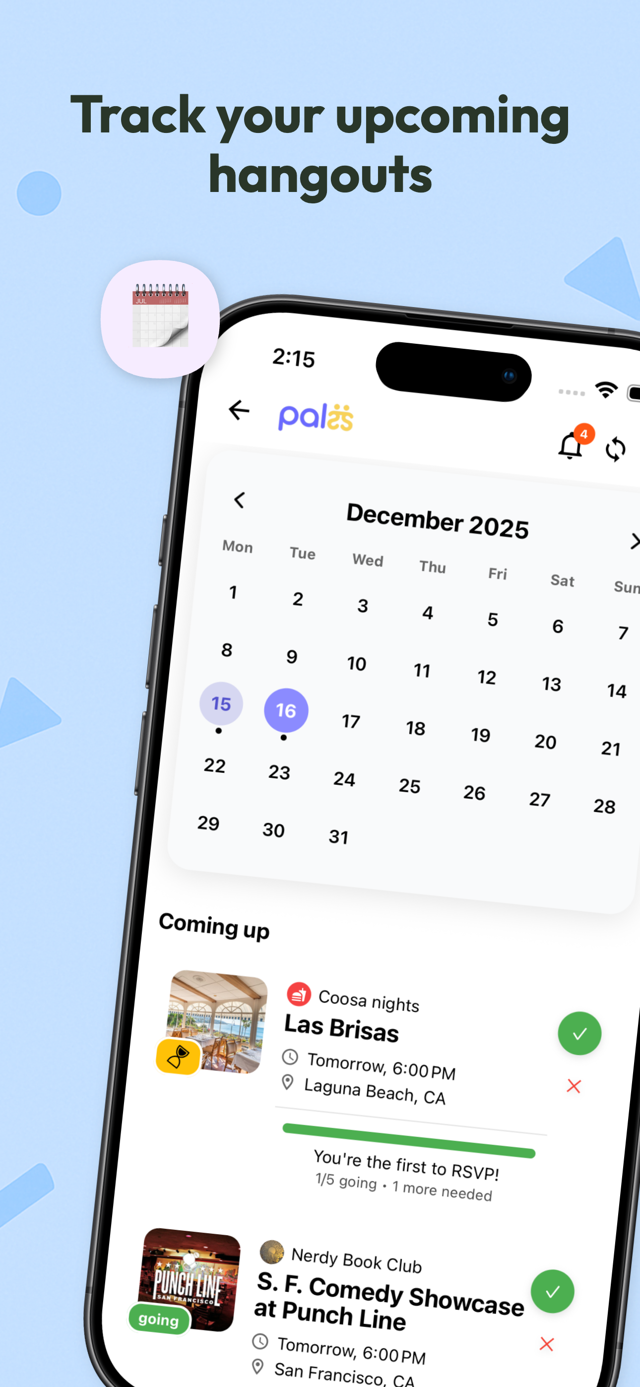 Track your upcoming activities