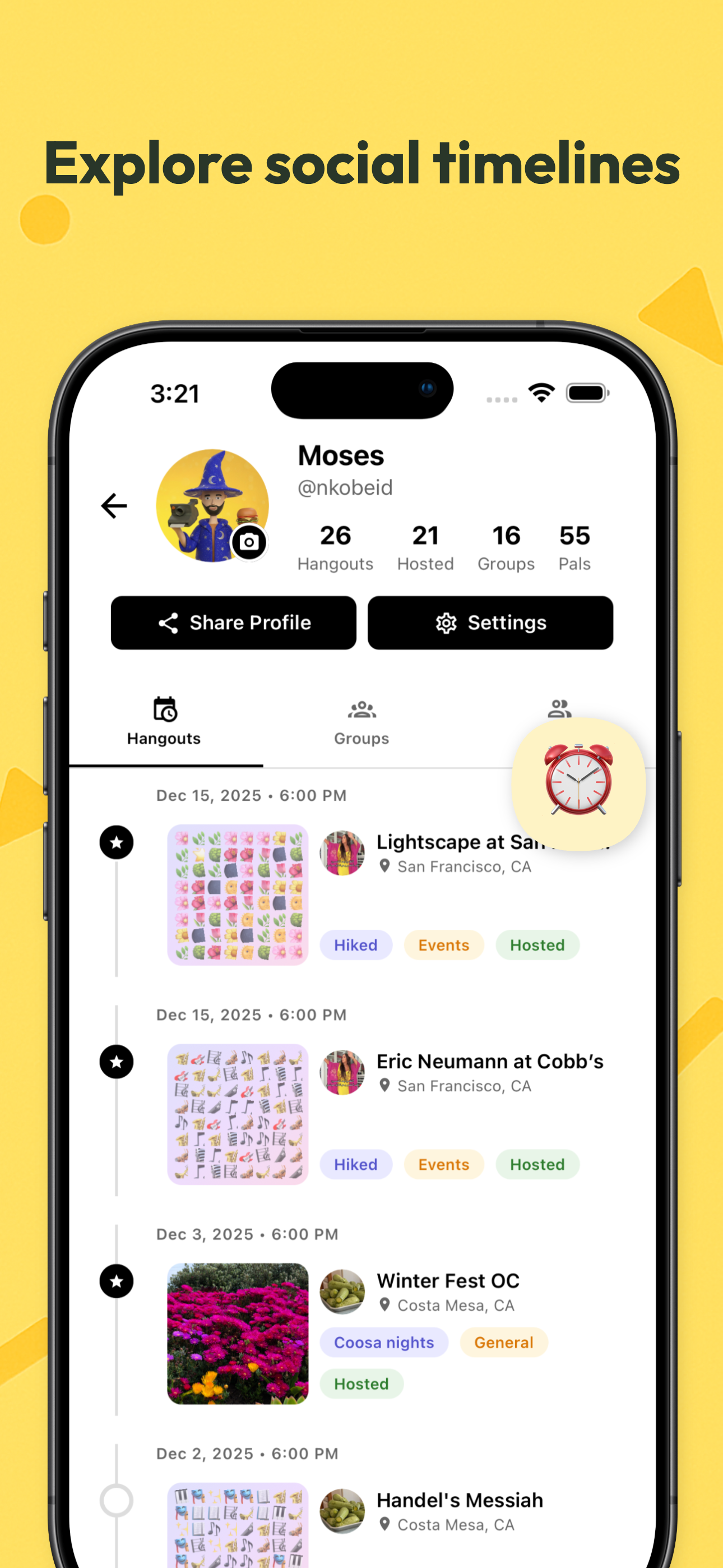 Explore social timelines